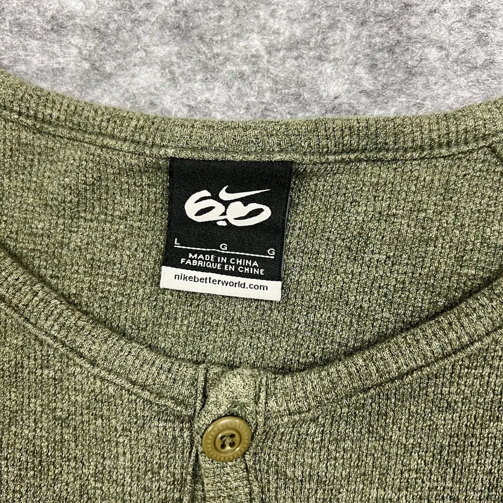 Nike Shirt Mens L Green Henley Crew Button Knit Pullover Thermal 6.0 Y2K